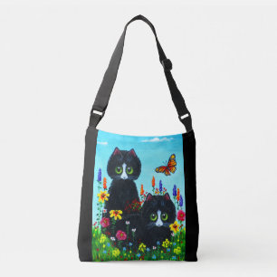 Sac Ajustable Chats Tuxedo noirs et fleurs colorées