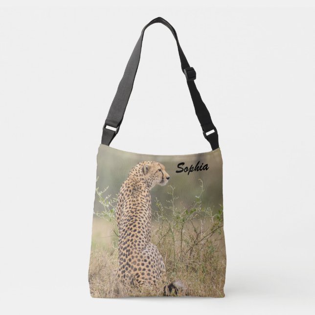 Sac Ajustable Cheetah Photo Cadre naturel Personnaliser le nom (Devant)