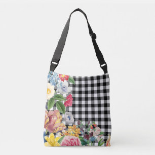 Sac Ajustable Chèques de buffle blanc noir Vintage Floral