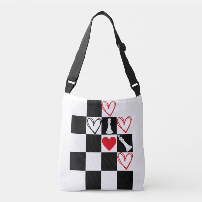 Sac Ajustable Chessboard Coeur Valentines Jour Noir & Blanc Four (Devant)