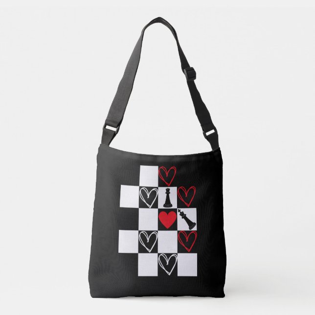Sac Ajustable Chessboard Heart Valentines Day B&W (Devant)