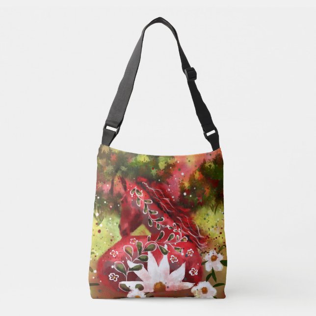Sac Ajustable Cheval marguerrier Art Abstrait Rouge Blanc Vert F (Devant)