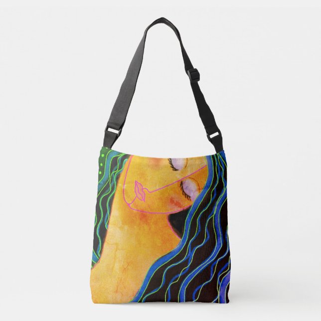 Sac Ajustable Cheveux noirs brillants Art Abstrait (Devant)