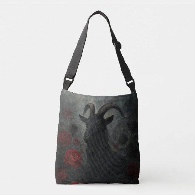 Sac Ajustable Chèvre noire gothique avec roses rouges Art foncé (Devant)