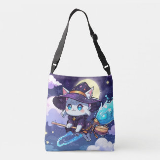 Sac Ajustable Chibi Witch Cat Flying in Starry Sky – Kawaii Magi