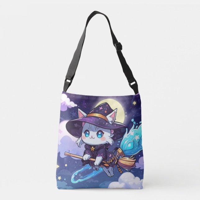 Sac Ajustable Chibi Witch Cat Flying in Starry Sky – Kawaii Magi (Dos)