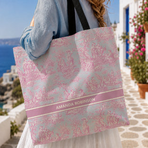 Sac Ajustable Chic bleu rose vintage imprimé toile de jouy 