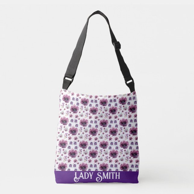 Sac Ajustable Chic floral foliage purple blooming flowers (Devant)