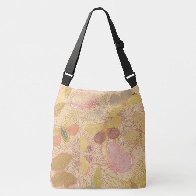 Sac Ajustable Chic Gold Leaf and Butterfly Pink Background (Devant)