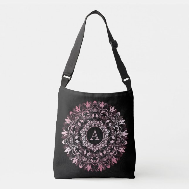 Sac Ajustable Chic Mandala Monogrammé Métal Noir Rose (Devant)