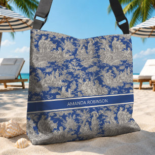 Sac Ajustable Chic vintage bleu foncé toile de jouy imprimé 