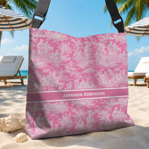 Sac Ajustable Chic vintage rose vif toile de jouy imprimé 