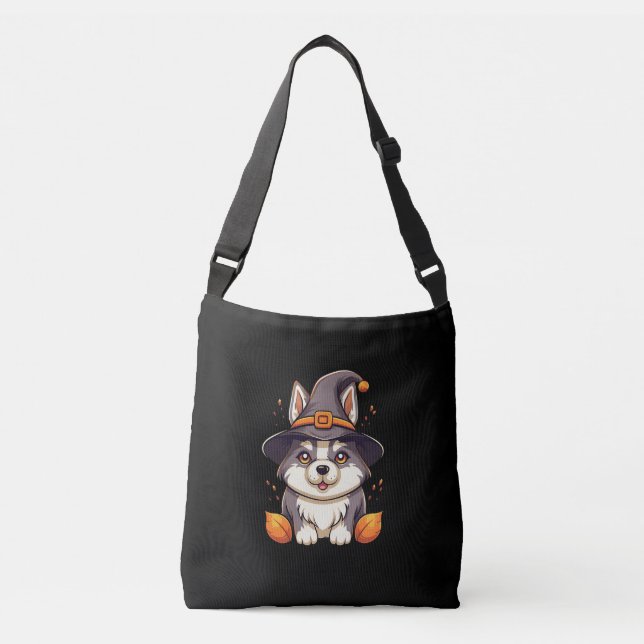 Sac Ajustable Chou Husky dans l'Halloween Casquette d'une sorciè (Devant)