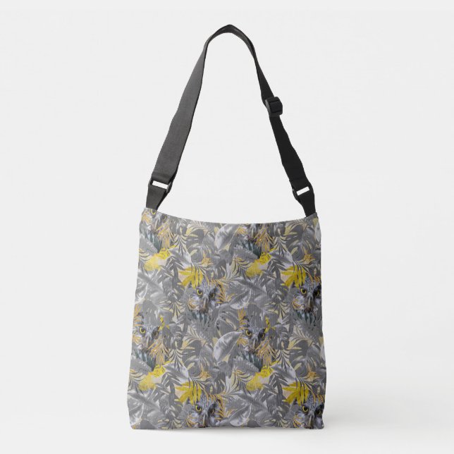 Sac Ajustable Chouette mignonne - yeux pétillants & feuilles gri (Devant)