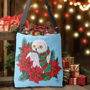 Sac Ajustable Chouette neigeuse Poinsettias rouges Noël