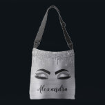 Sac Ajustable Cils avec Strass et Paillettes d'Argent Monogramme<br><div class="desc">Faux Cils en Paillettes de Métal Argenté Brillantes avec Monogramme et Initiale, Extensions de Cils et Sachet pour les Yeux. Le design fait le cadeau parfait pour un anniversaire sweet 16, un mariage, une fête de mariage, un anniversaire de mariage, une baby shower ou une soirée d'enterrement de vie de...</div>