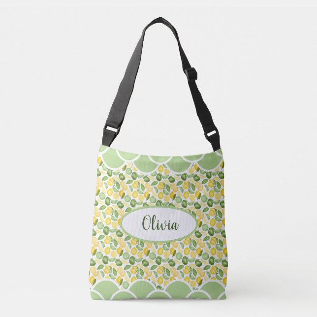 Sac Ajustable Citron Motif Aquarelle Nom Pétoncles verts (Devant)
