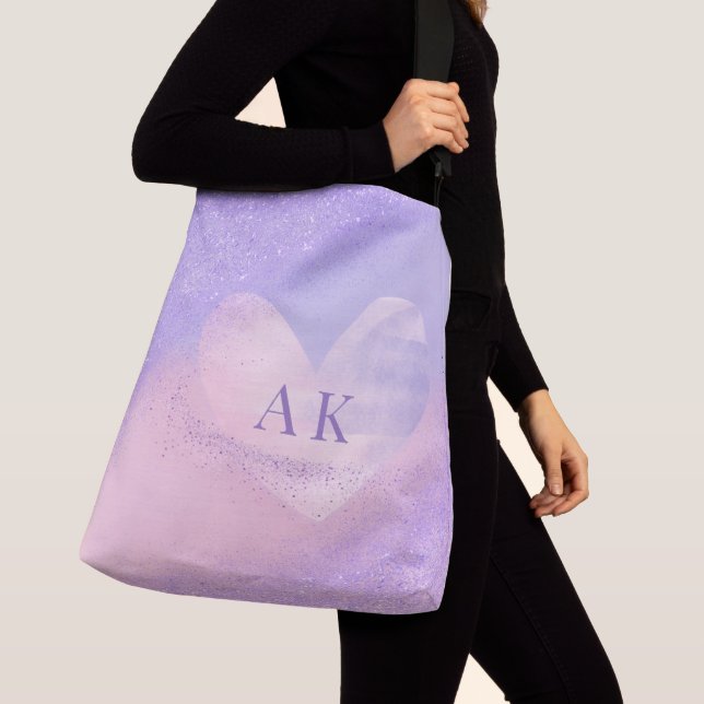 Sac Ajustable Cœur dégradé violet rose Monogramme (De près)