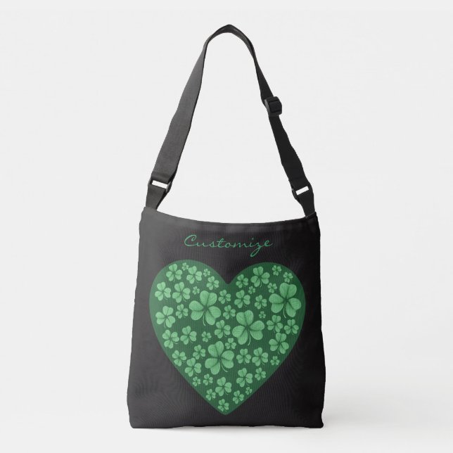 Sac Ajustable coeur Shamrock vert Noir de la Saint Patrick (Devant)