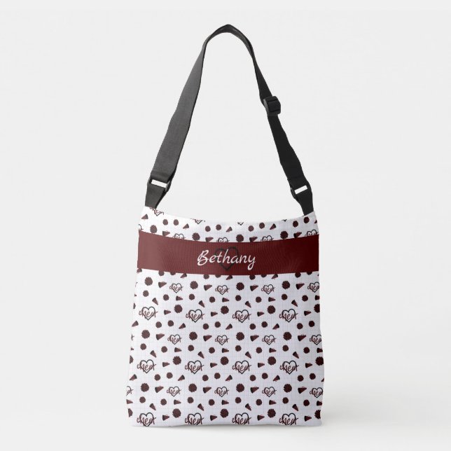Sac Ajustable Coeurs Cheer Maroon, Pom Poms, Motif Mégaphone (Devant)