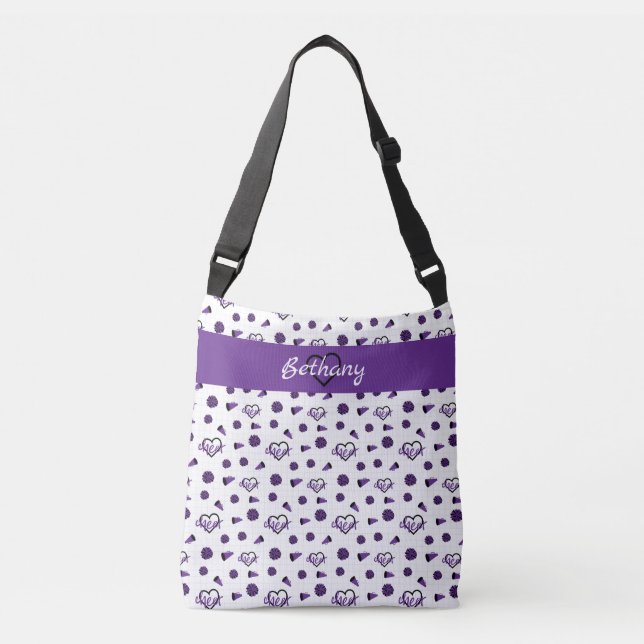 Sac Ajustable Coeurs de poitrine pourpre, Pom Poms, Motif de még (Devant)