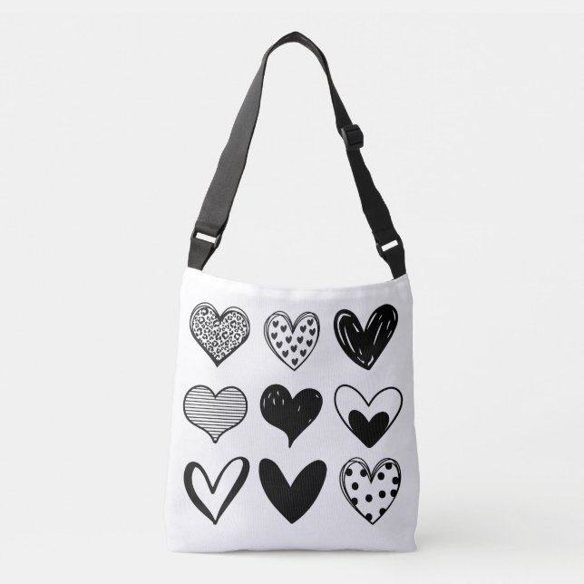 Sac Ajustable Coeurs noir et blanc (Devant)