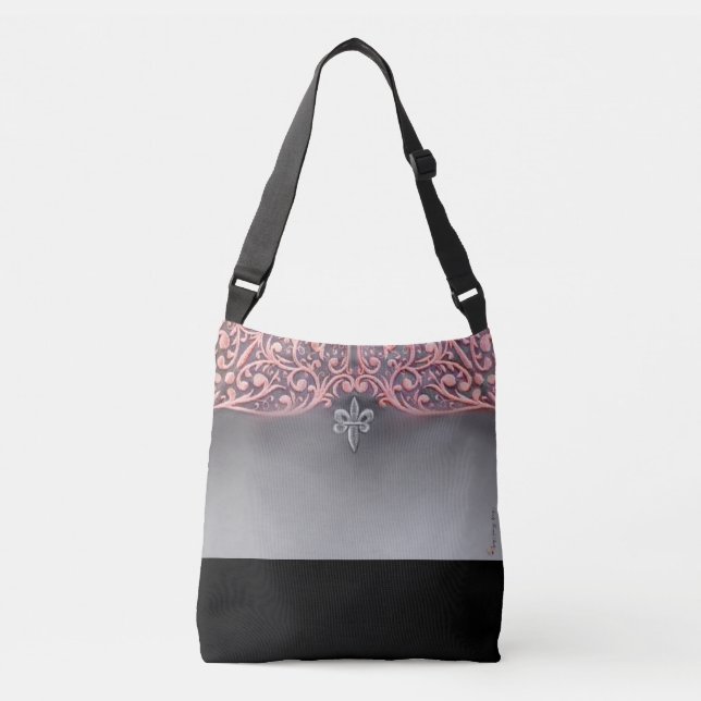 Sac Ajustable Coeurs roses avec Fleur argenté di lis (Devant)