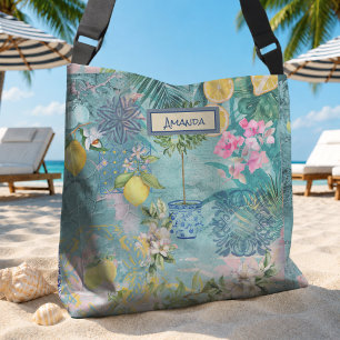 Sac Ajustable Collage chic bleu turquoise sicilien floral citriq
