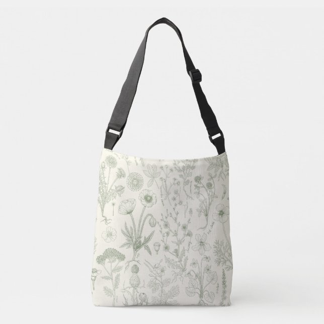 Sac Ajustable Collage de fleurs sauvages / blanc cassé et sauge (Devant)