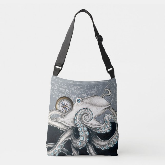 Sac Ajustable Compas gris octopus Carte Vintage Encre (Devant)