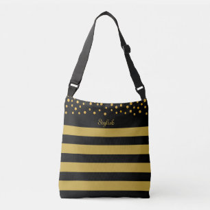 Sac Ajustable Confettis dorés élégants sur fond rayé noir et or