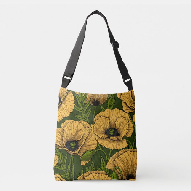 Sac Ajustable Coquelicots jaunes sur vert foncé (Devant)