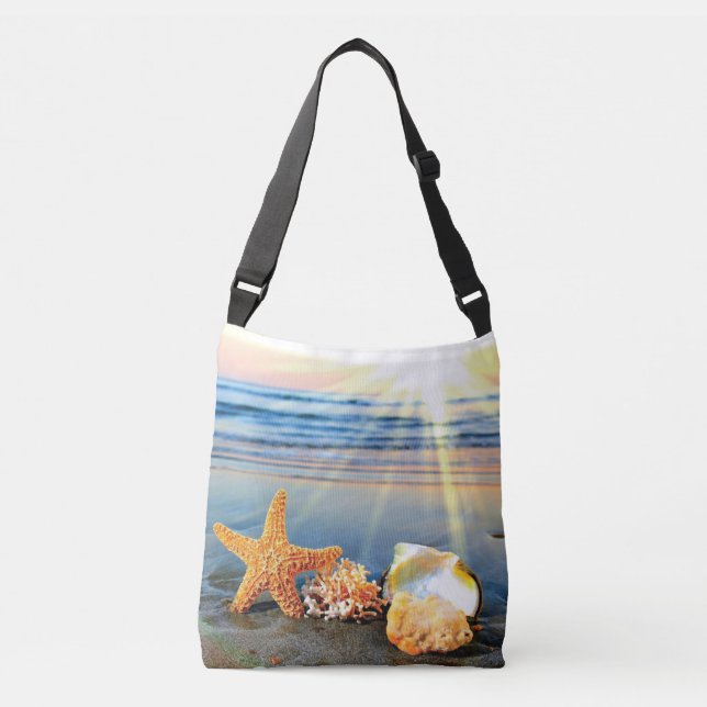 Sac Ajustable Coquillages marins et étoiles de mer sur la plage (Devant)