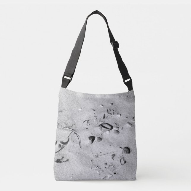 Sac Ajustable Coquillages noirs et blancs dans le sable (Devant)