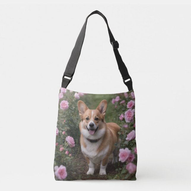 Sac Ajustable Corgi Dans Les Roses Rose, (Devant)
