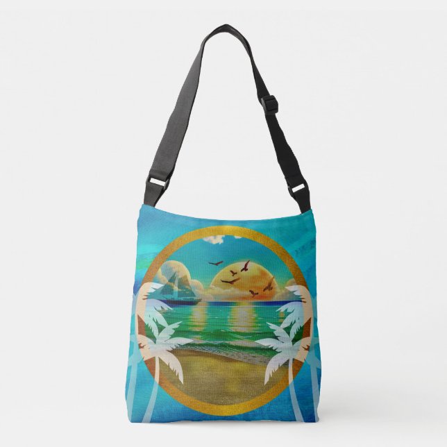 Sac Ajustable Coucher de soleil vacances modernes palmiers plage (Devant)