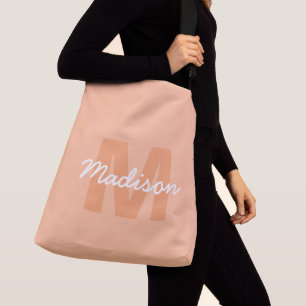 Sac Ajustable Couleur pêche pastel cool avec nom de monogramme p