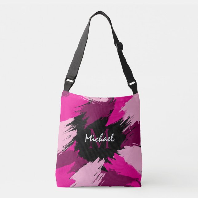 Sac Ajustable Coups de pinceau nuances de rose chaud nom avec mo (Devant)