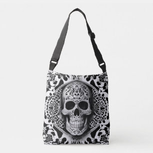 Sac Ajustable Crâne de dentelle souriante noir et blanc