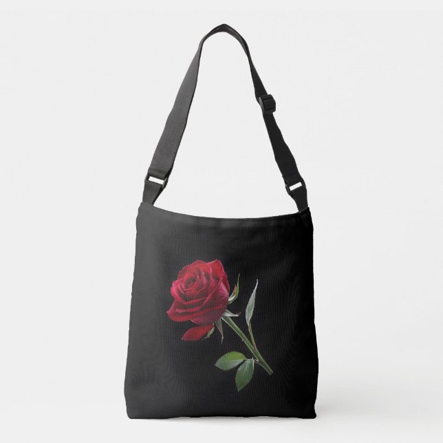 Sac Ajustable Crimson sur l'ébène : La rose rouge unique, (Devant)