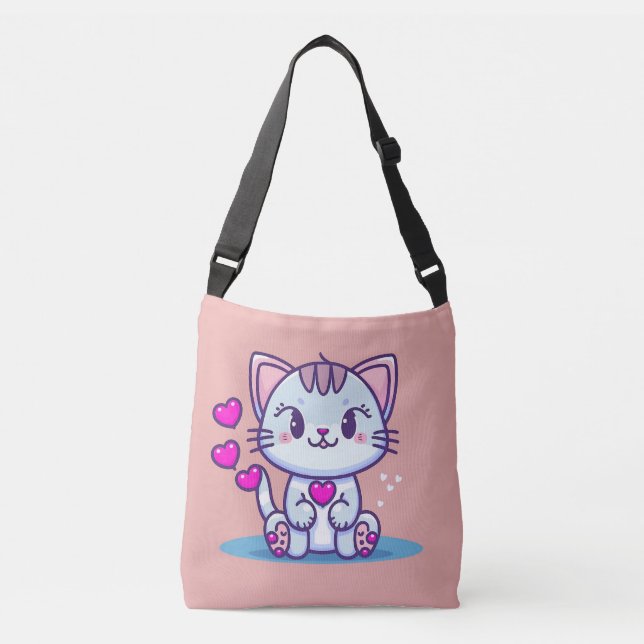 Sac Ajustable Cute Chat Kitten avec Coeurs Valentine Inspiré | (Devant)
