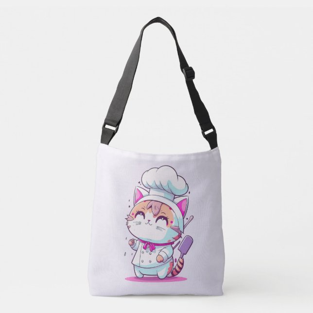 Sac Ajustable Cute Happy Baker Pâtisserie Chef Chat Kitten | (Devant)