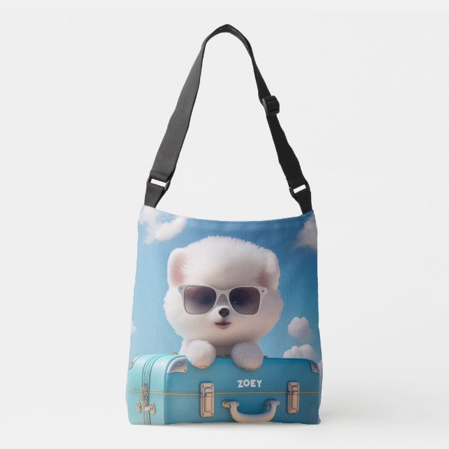 Sac Ajustable Cute White Dog Travel Suitcase Nom personnalisé (Devant)