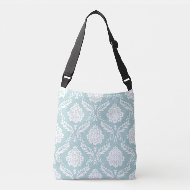 Sac Ajustable Damas Rococo Grand Motif Blanc sur Bleu Canard (Devant)