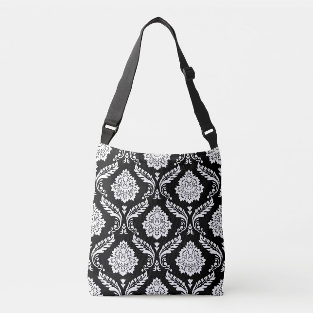 Sac Ajustable Damas Rococo Grand Motif Blanc sur Noir (Devant)