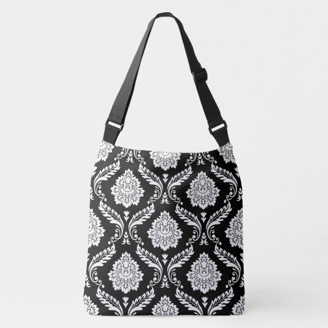 Sac Ajustable Damas Rococo Grand Motif Blanc sur Noir (Devant)