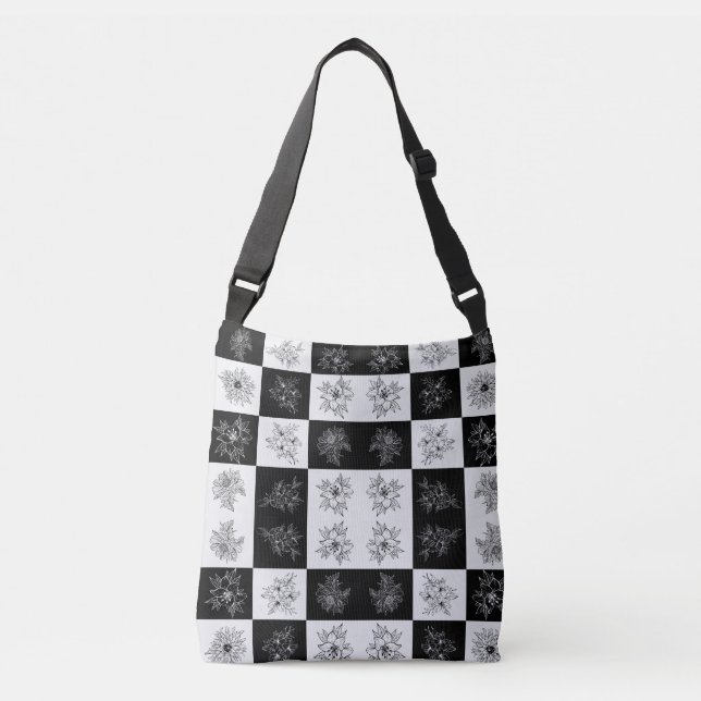 Sac Ajustable Damier monochrome Fleurs Élégant motif (Devant)