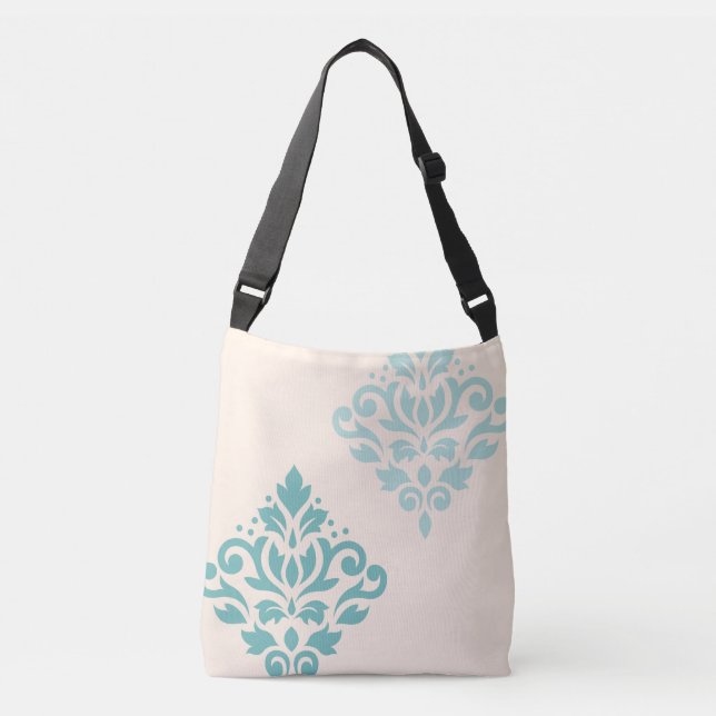 Sac Ajustable Défiler Damask Art I Teals on Cream (Devant)