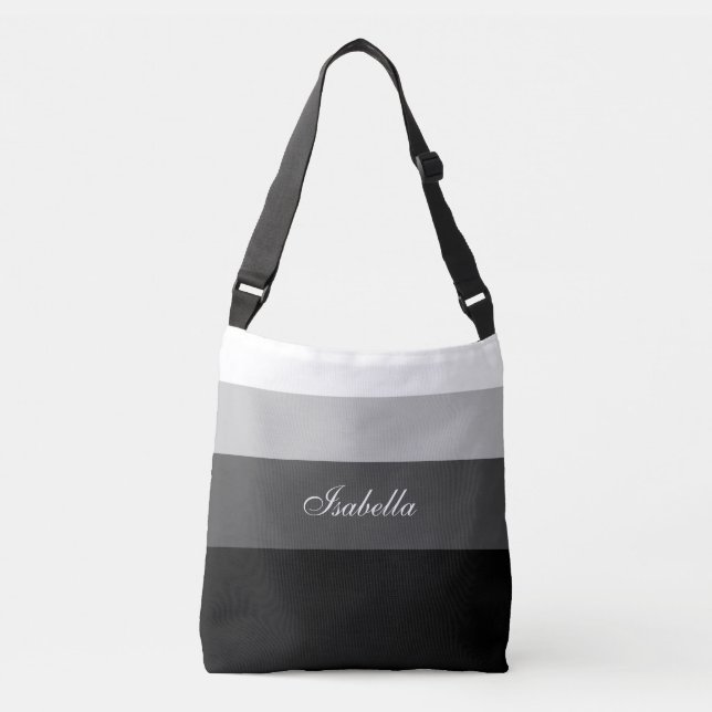 Sac Ajustable Dégradé de bandes grises blanches et calligraphie (Devant)