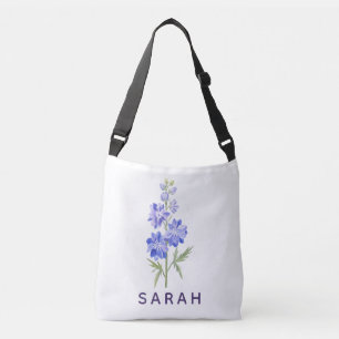 Sac Ajustable Delphinium aquarelle nom personnalisé royalité